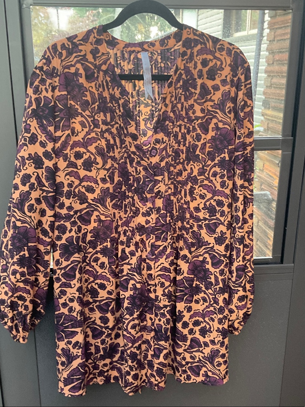 Melissa McCarthy Seven7 Purple Floral Tunic on Tan Base